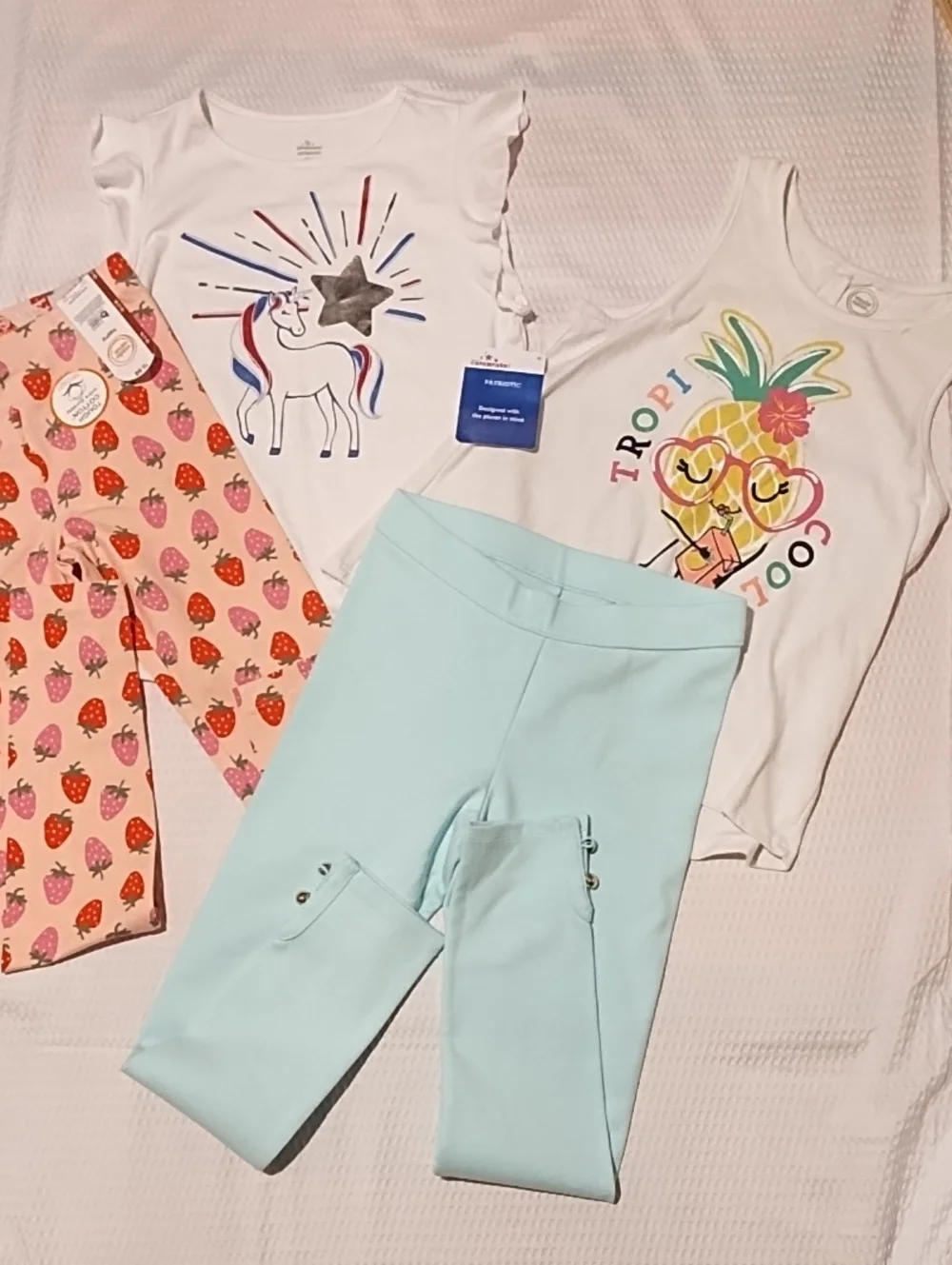Bundle Of 4 NWT Leggings And Tops Size 7-8 Girl's.